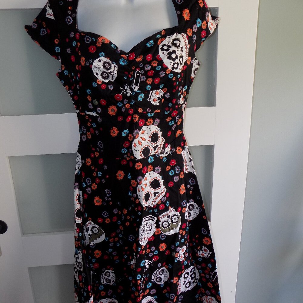 Oten Sugar Skull Dress Colourful Day Of The Dead Halloween Pin Up Rockabilly
